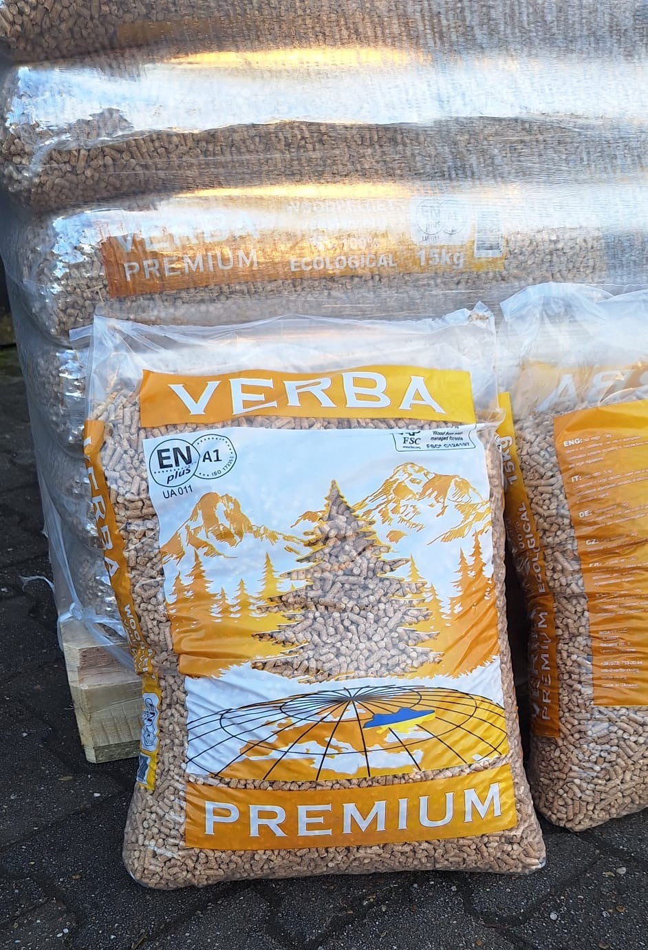 Verba Premium Pellets ENplus A1  70 Säcke -1050 kg (15kg = 6,64 € in der Palette)